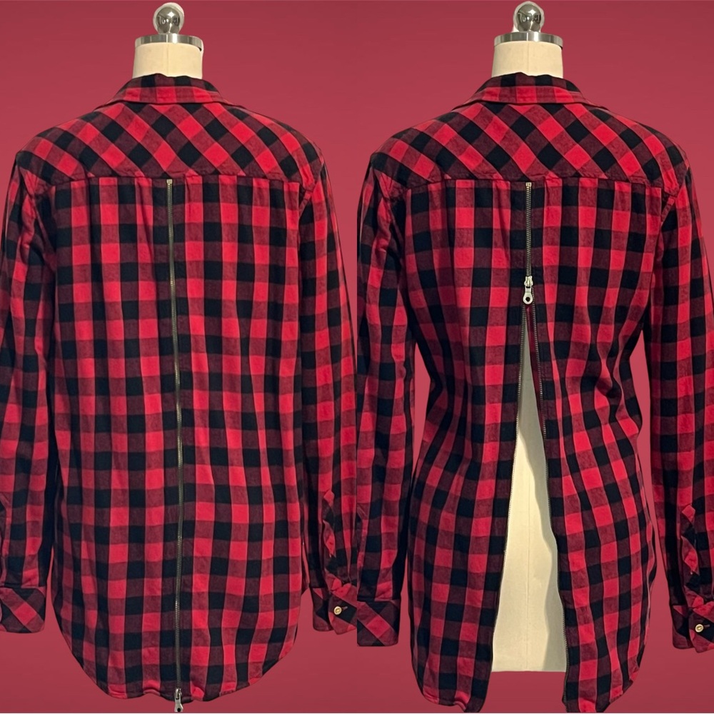 Forever21 Mens Zipper-Back Plaid Button Down Shirt